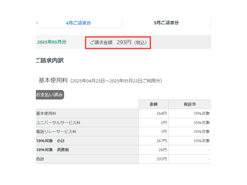 日本通信の請求書