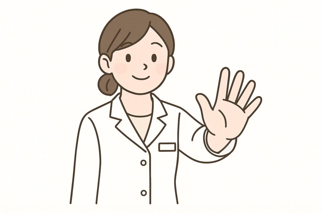 スピルリナを摂取する上での注意点を解説する、白衣を着た女性専門家のイラスト。